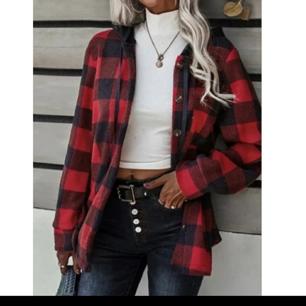 Buffalo Plaid Fleece Shacket - Picture 2 of 5